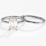 1.50 CT Emerald Cut Moissanite Bridal Ring Set with Plain Wedding Bands 3