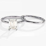1.50 CT Emerald Cut Moissanite Solitaire Bridal Ring Set with Plain Wedding Bands 4