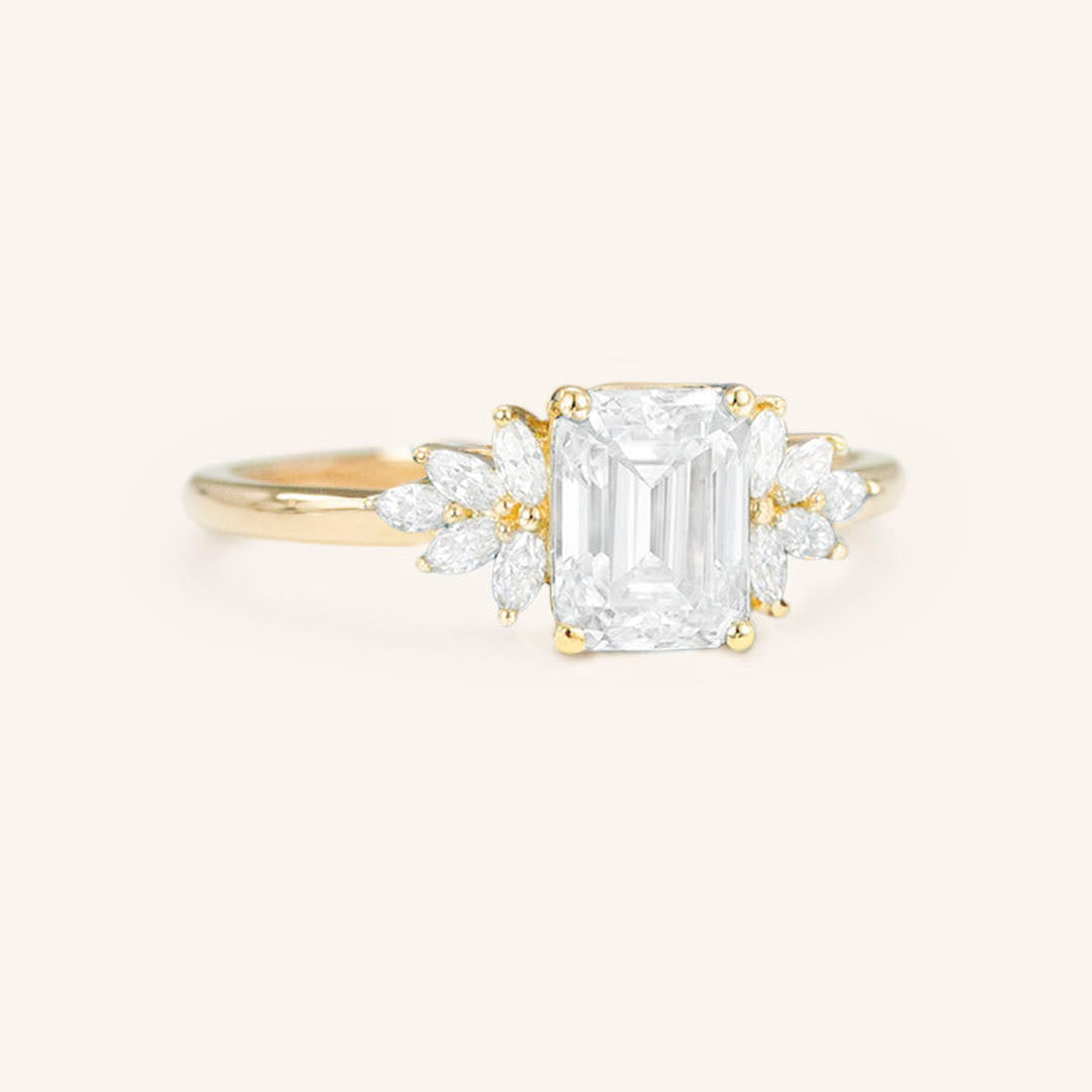 Stunning 1 CT Emerald Moissanite Engagement Ring With Cluster Design 2