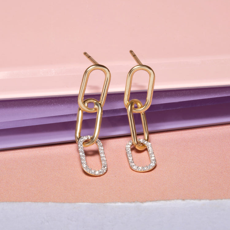 1.0 TCW Round Cut Moissanite Linked Up Earrings in Gold 5