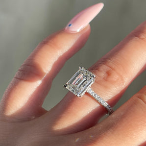 Stunning 3.0 CT Emerald Cut Moissanite Engagement Ring with Hidden Halo &Pave Design