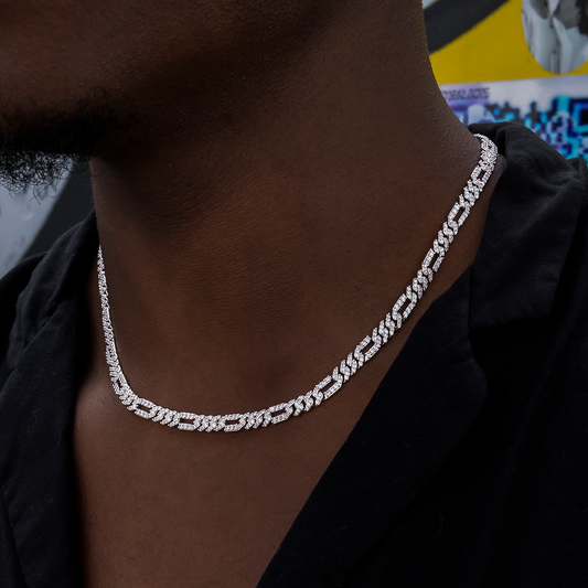 25 CT Round Moissanite Diamond Figaro Silver Necklace For Him 2