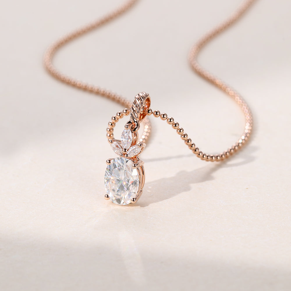 1.10 CT Oval Moissanite Diamond Cluster Pendant Necklace in Solid Gold 2