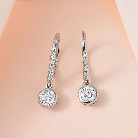 Round Cut Cubic Zirconia in 925 Sterling Silver Earrings 2
