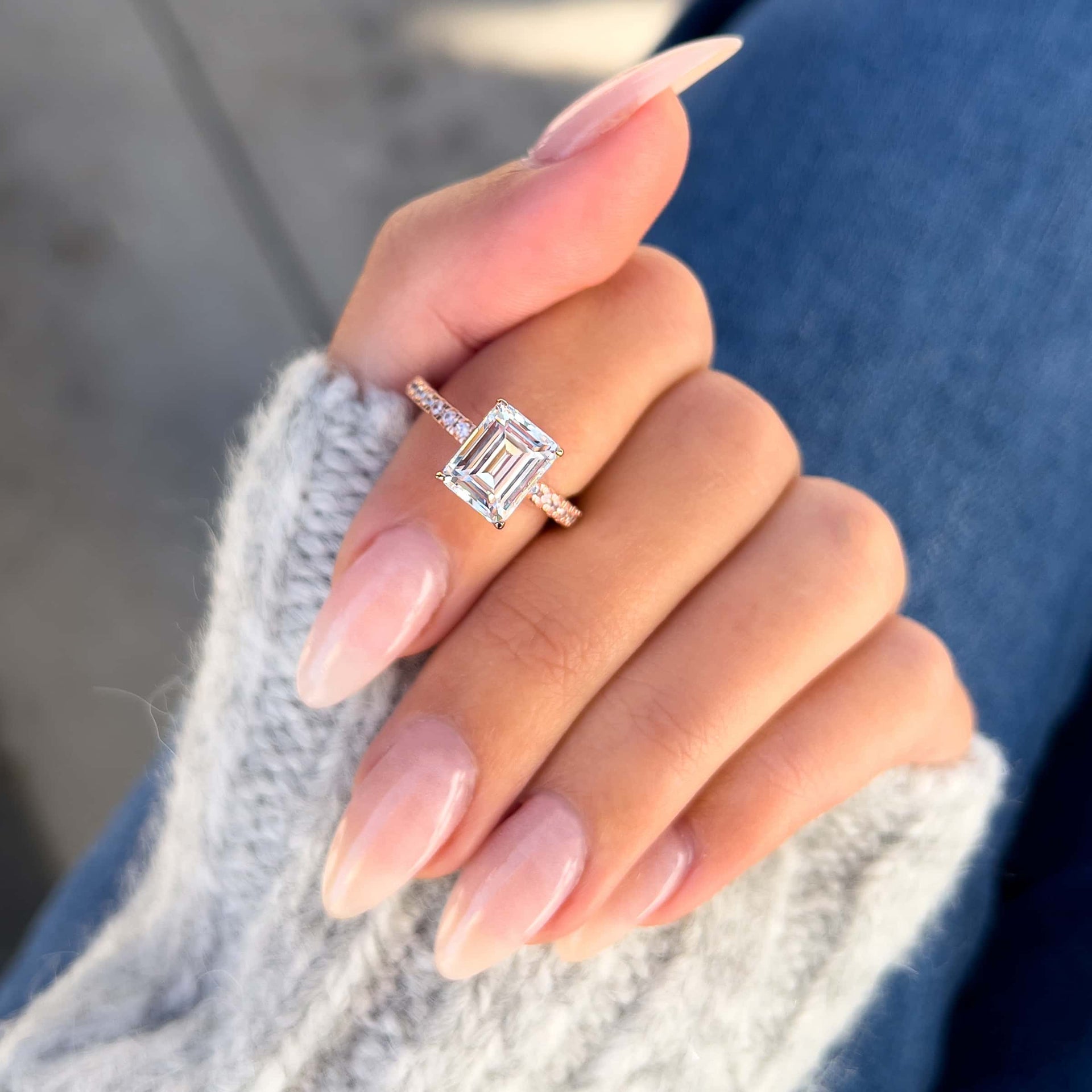 Stunning 3 CT Emerald Moissanite Engagement Ring Pave Design 7