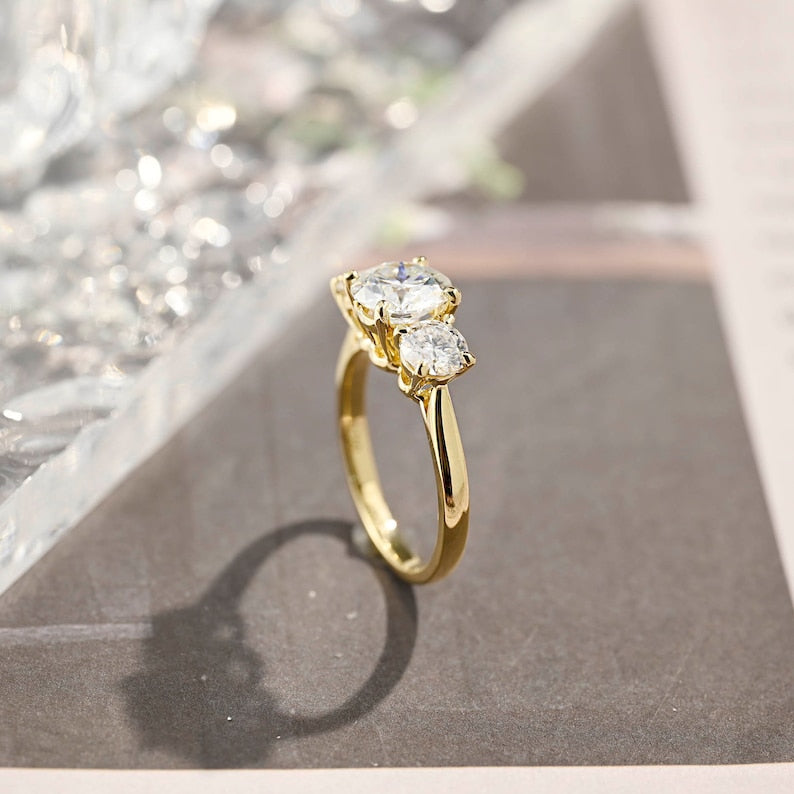 3.0 CT Round Shaped Moissanite Engagement Ring With Three Stone Style 5