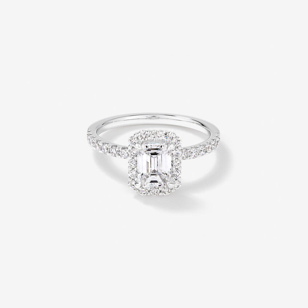 Stunning 1.78 CT Emerald Moissanite Engagement Ring with Pave & Halo Design 1