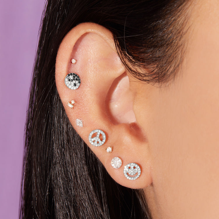 0.88 TCW Round & Baguette Cut Moissanite Peace Out Stud Earrings in Gold 3