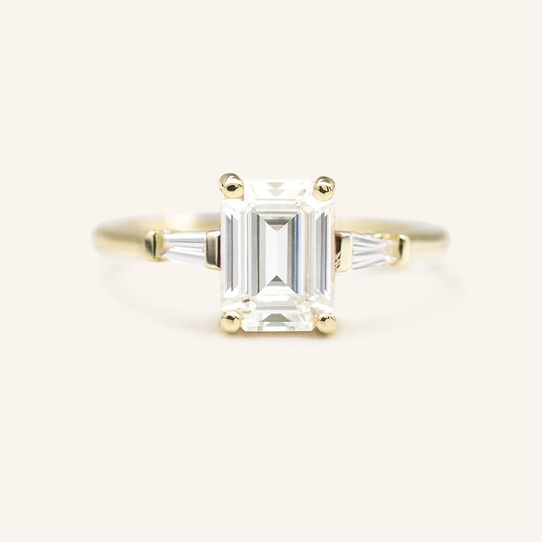 Stunning 1 CT Emerald Moissanite Engagement Ring With Three Stone Design 1