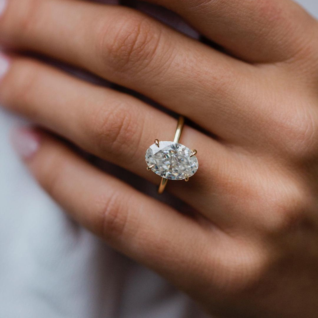 4.25 CT Oval Moissanite Ring Featuring Hidden Halo Style 1