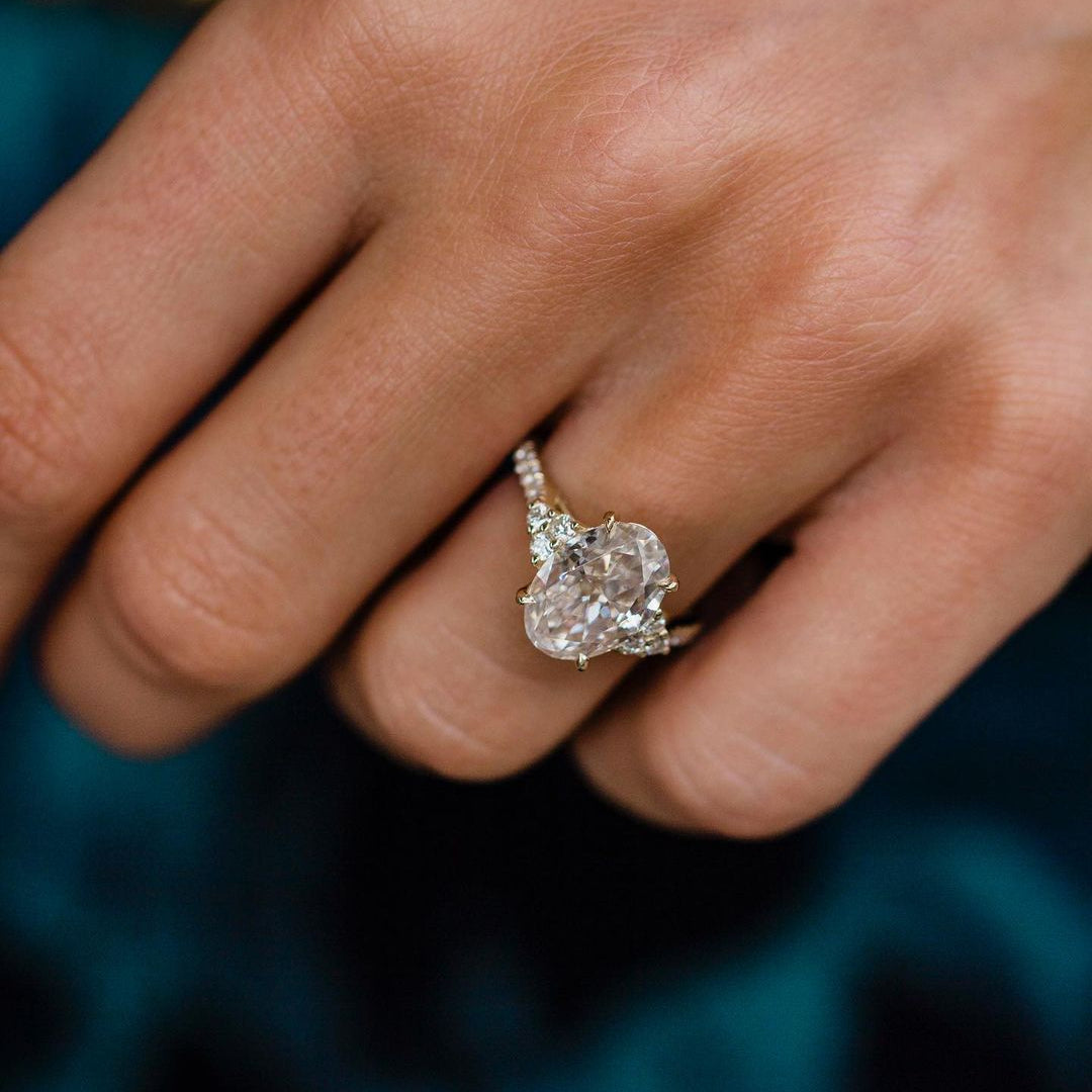 3.10 CT Oval Moissanite Ring Featuring Cluster Style 1