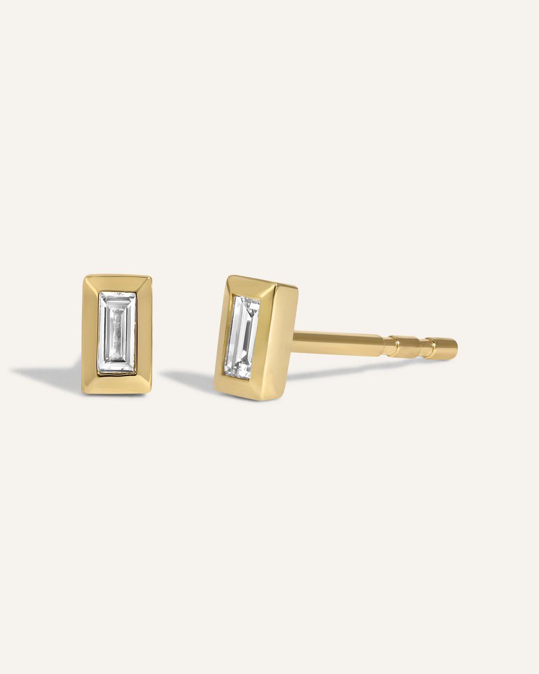 0.10 TCW Baguette Cut Moissanite Bezel Style Stud Earrings in Gold 1