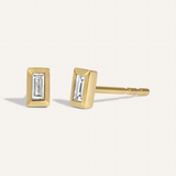 0.10 TCW Baguette Cut Moissanite Bezel Style Stud Earrings in Gold 1