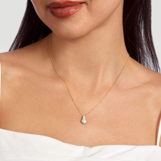 0.50 CT Round Moissanite Diamond Droplet Pendant Necklace in Solid Gold 1