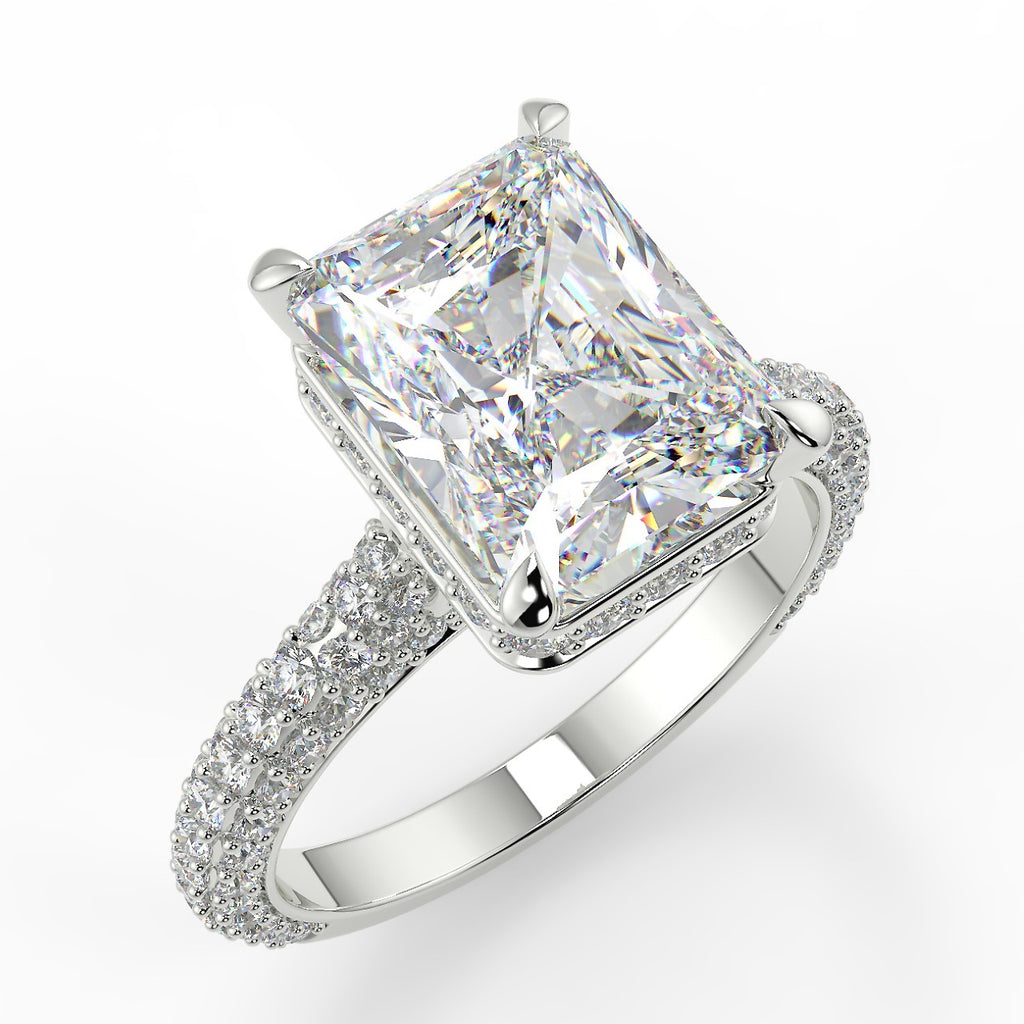 Stunning 2.45 CT Radiant Moissanite Engagement Ring with Hidden Halo & Three Side Pave Design 5