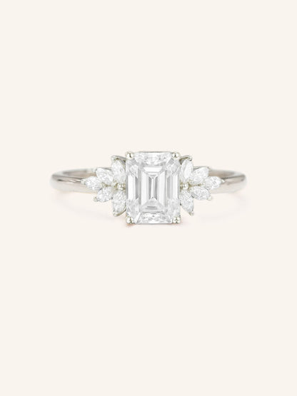 Stunning 1 CT Emerald Moissanite Engagement Ring With Cluster Design 3