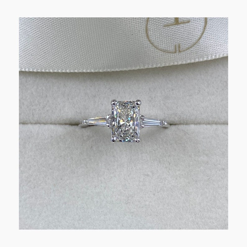 Classic 1.0 CT Radiant Moissanite Engagement Ring with Three Stone Design 2