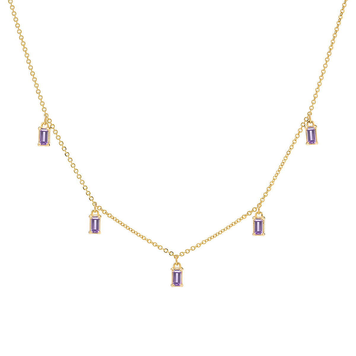 0.70 TCW Baguette Amethyst Lab Made Diamond- February Birthstone Dainty Necklace 1