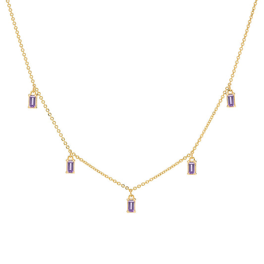 0.70 TCW Baguette Amethyst Lab Made Diamond- February Birthstone Dainty Necklace 1