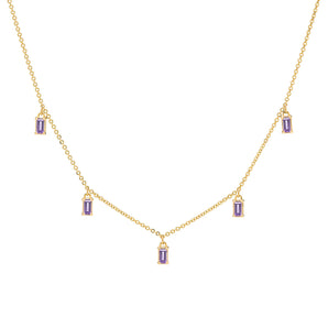 0.70 TCW Baguette Amethyst Lab Made Diamond- February Birthstone Dainty Necklace