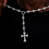 25 CT Round Moissanite Diamond Cross Rosary Silver Necklace For Him 3