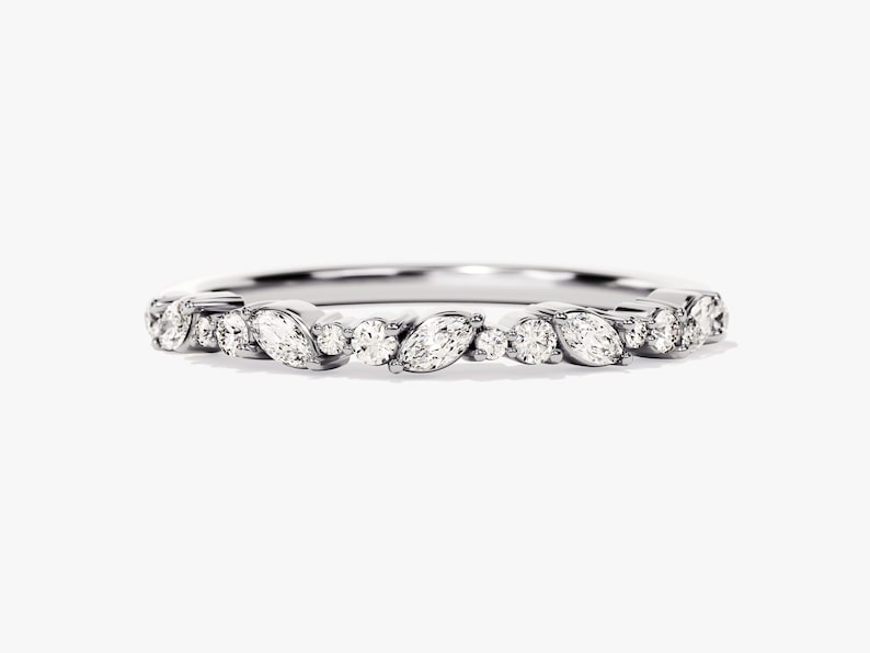 Stunning 0.30 CT Round & Marquise Moissanite Stones Alternate Diamond Wedding Band 3