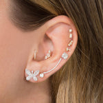 2.0 TCW Round & Baguette Cut Moissanite Butterfly Stud Earrings in Gold 12