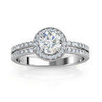 Round Cut Halo & Pave Style Cubic Zirconia in 925 Sterling Silver Ring 7