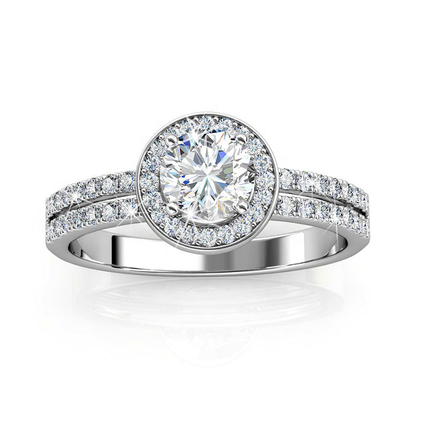Round Cut Halo & Pave Style Cubic Zirconia in 925 Sterling Silver Ring 7