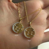 0.18 CT Round Moissanite Diamond Sign Pendant Necklace in Solid Gold 15
