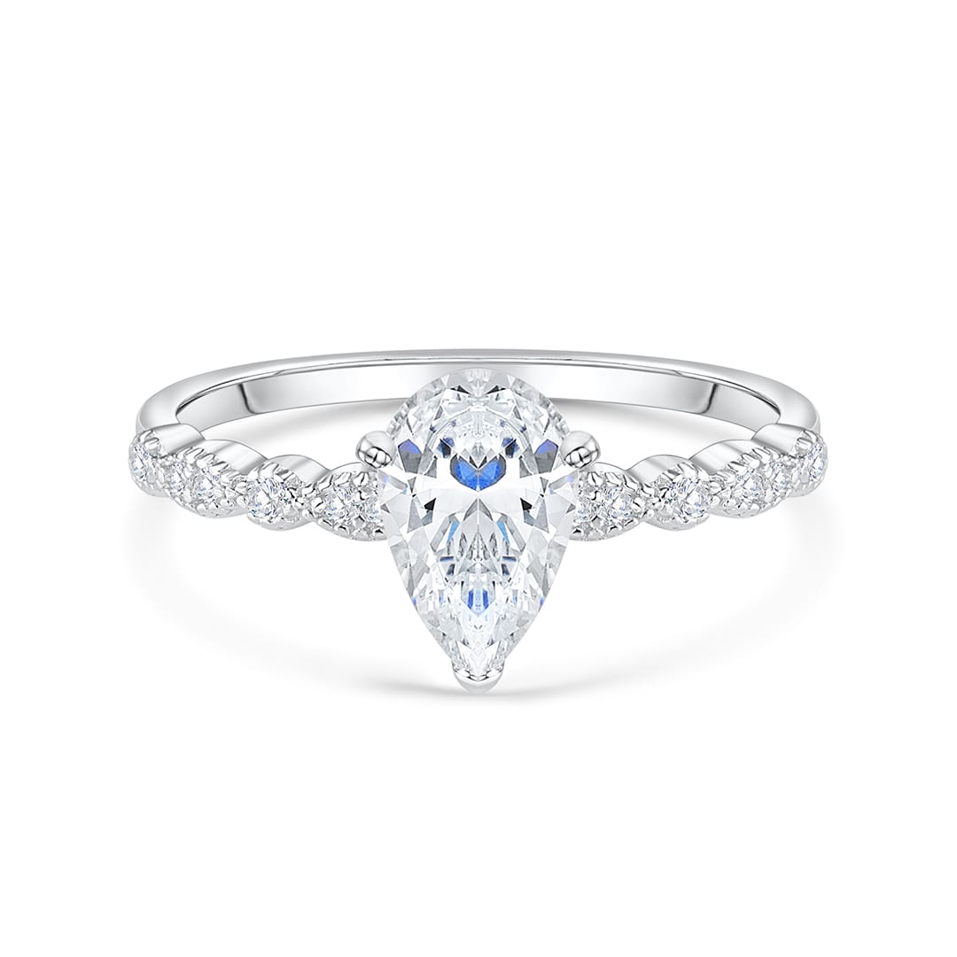 Stunning 1.5 CT Pear Moissanite Engagement Ring Pave Design 1