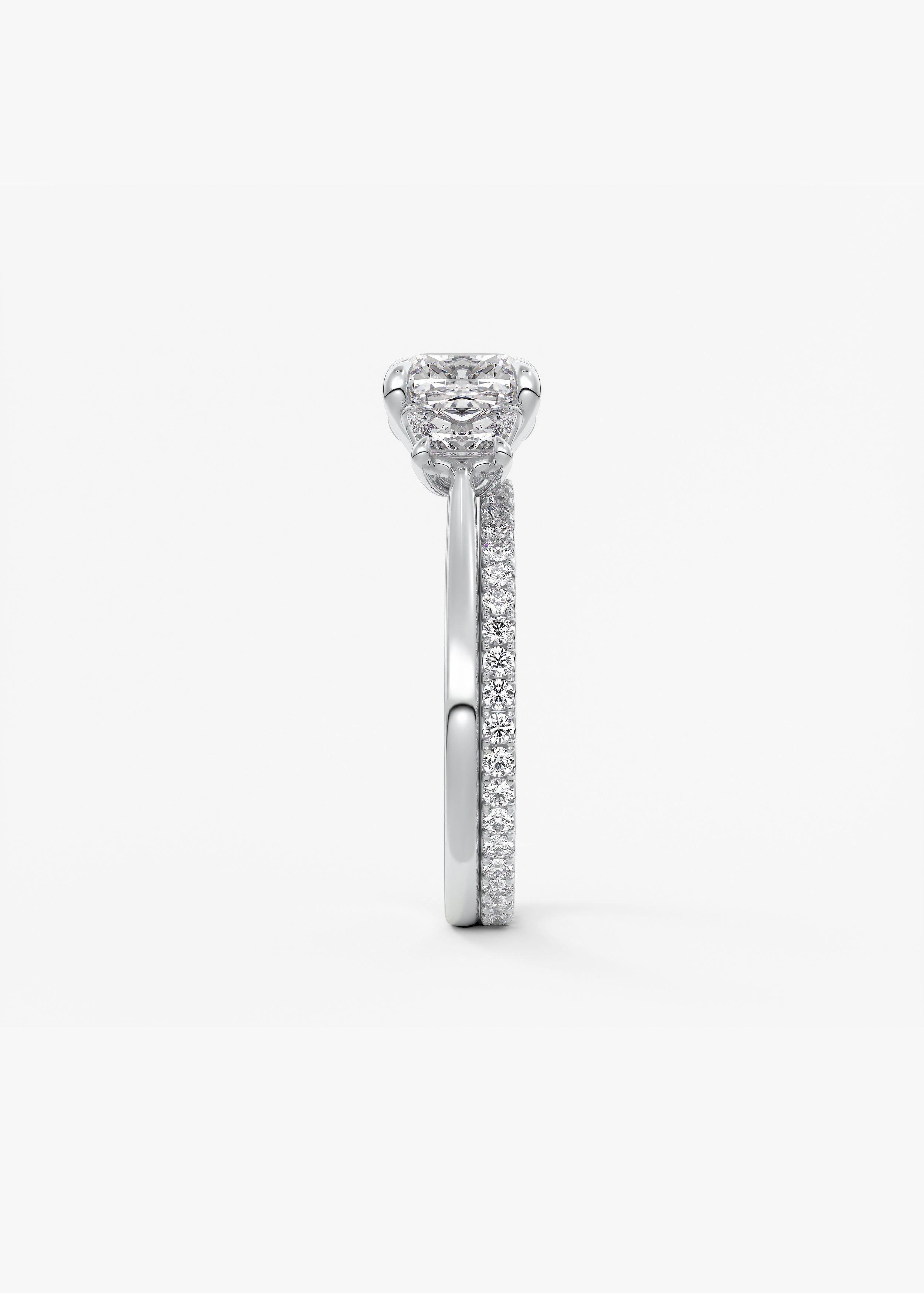 Cushion Three Stone Lab Grown Diamond Engagement Ring