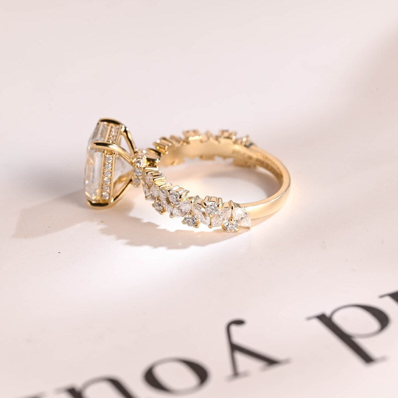 Stunning 1.0 - 2.0 CT Radiant Moissanite Engagement Ring with Pave & Hidden Halo Design 9