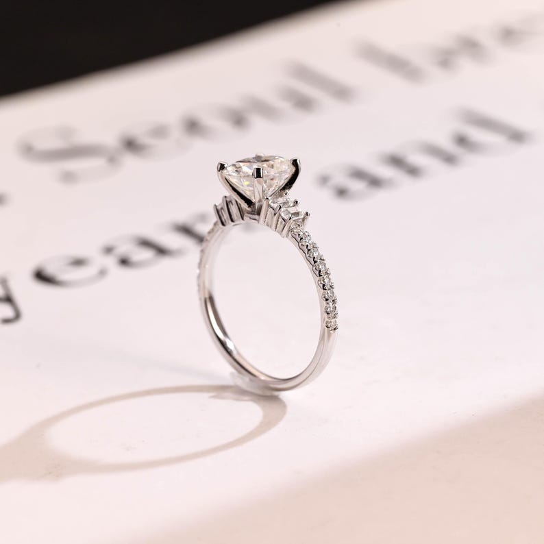 Stunning 1.0 - 2.0 CT Oval Moissanite Engagement Ring with Pave Design 5