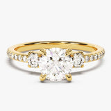 Stunning 1.0 CT Round Moissanite Engagement Ring with Three Stone & Pave Design 1