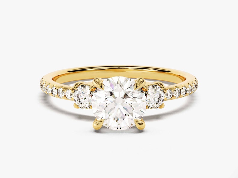 Stunning 1.0 CT Round Moissanite Engagement Ring with Three Stone & Pave Design 1
