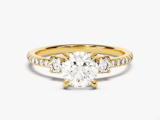 Stunning 1.0 CT Round Moissanite Engagement Ring with Three Stone & Pave Design 1