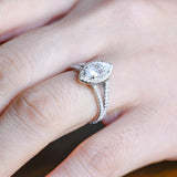Stunning 1.0 CT Marquise Cut Moissanite Engagement Ring with Halo Split Shank Pave Design 10