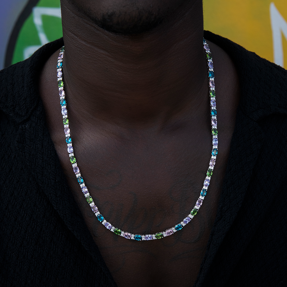 35 CT Oval & Round Moissanite Diamond Multicolor Tennis Silver Necklace For Him 2