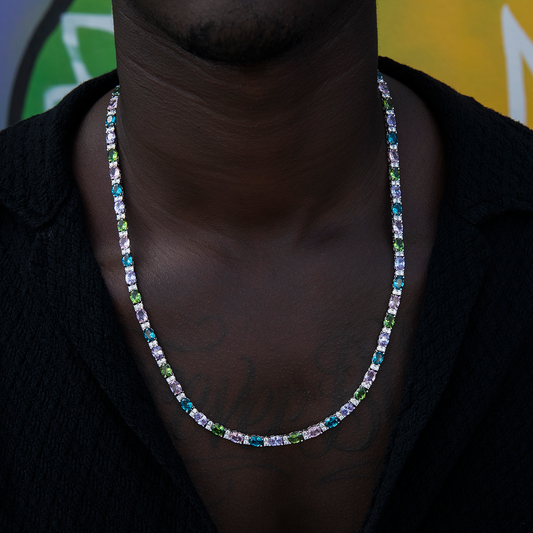 35 CT Oval & Round Moissanite Diamond Multicolor Tennis Silver Necklace For Him 2
