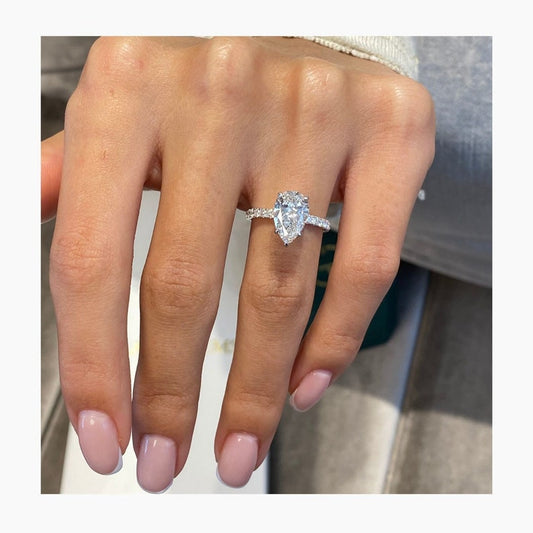 Stunning 2.0 CT Pear Moissanite Engagement Ring with Hidden Halo Halo & Pave Design 1