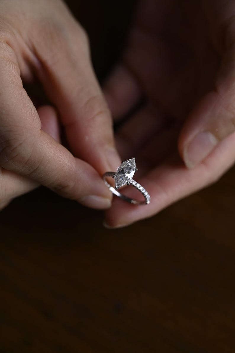 Stunning 1.0 - 2.0 CT Marquise Moissanite Engagement Ring with Pave Design 2