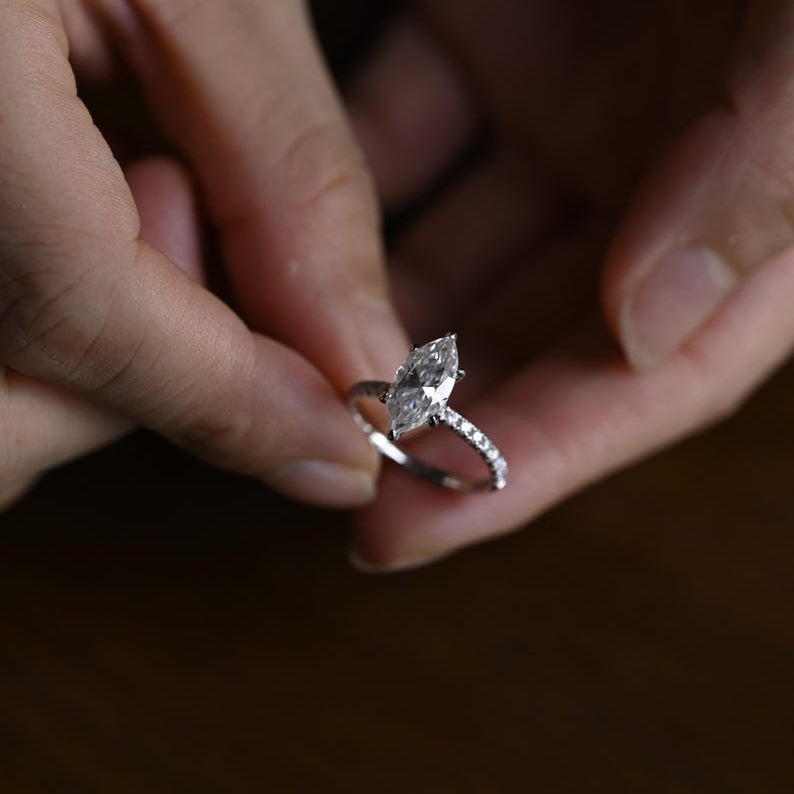Stunning 1.0 - 2.0 CT Marquise Moissanite Engagement Ring with Pave Design 2