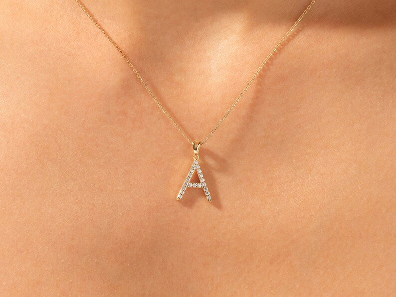 0.20 CT Round Moissanite Diamond Letter Pendant Necklace in Solid Gold 4