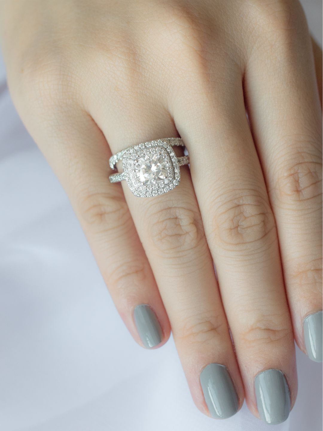 Stunning 1.0 CT Cushion Moissanite Engagement Ring with Double Halo and Pave Design 11