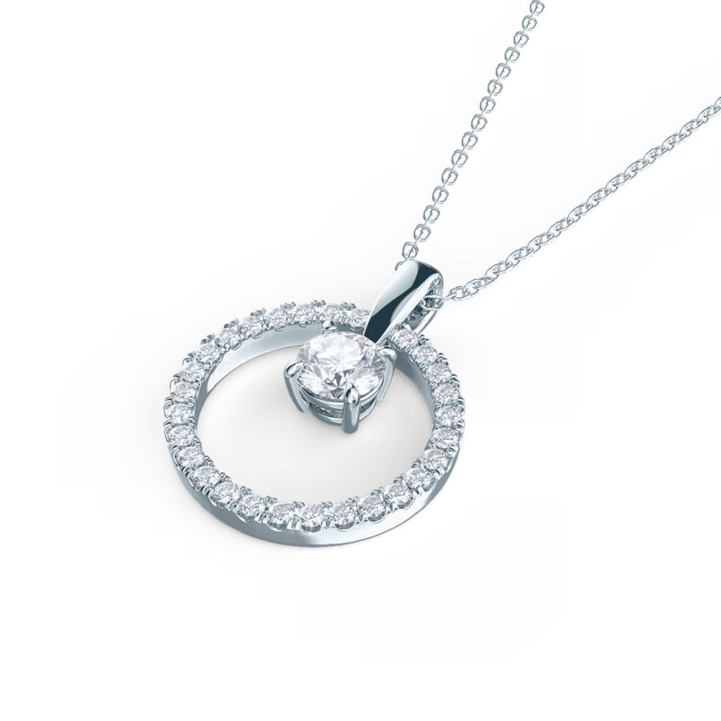 1.50 CT Round Moissanite Diamond Floating Stone Pendant Necklace in Solid Gold 6