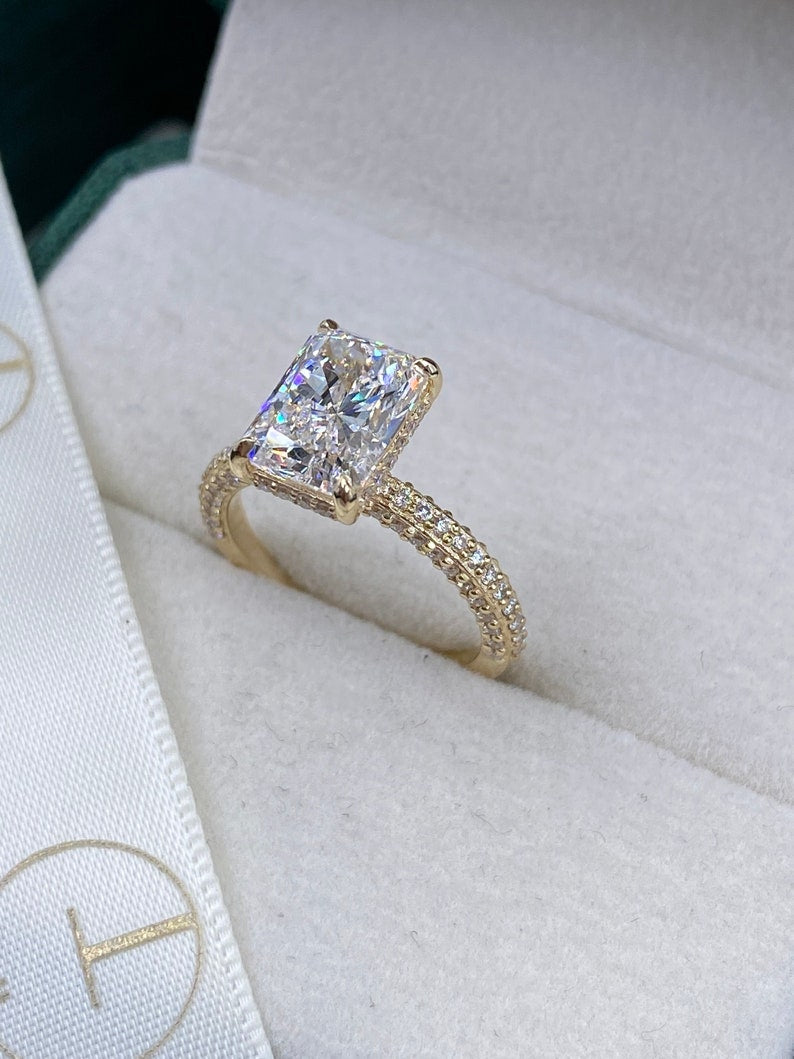 Stunning 2.50 CT Radiant Moissanite Engagement Ring with Hidden Halo & Triple Pave Design 4