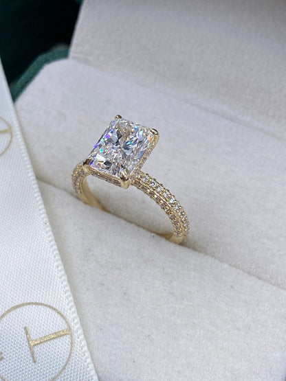 Stunning 2.50 CT Radiant Moissanite Engagement Ring with Hidden Halo & Triple Pave Design 4