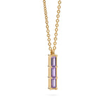 0.42 TCW Baguette Amethyst Lab Made Diamond- February Birthstone Three Stone Necklace 4