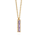 0.42 TCW Baguette Amethyst Lab Made Diamond- February Birthstone Three Stone Necklace 4